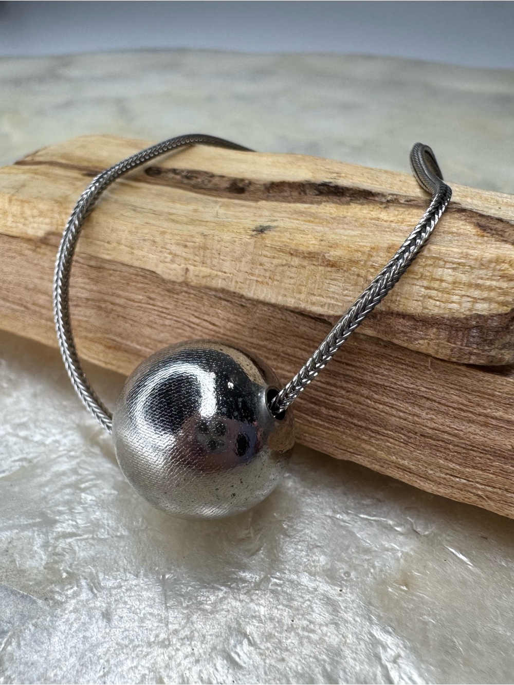 Chunky Silver Sphere Necklace Foxtail Chain Minimalist Orb Slider